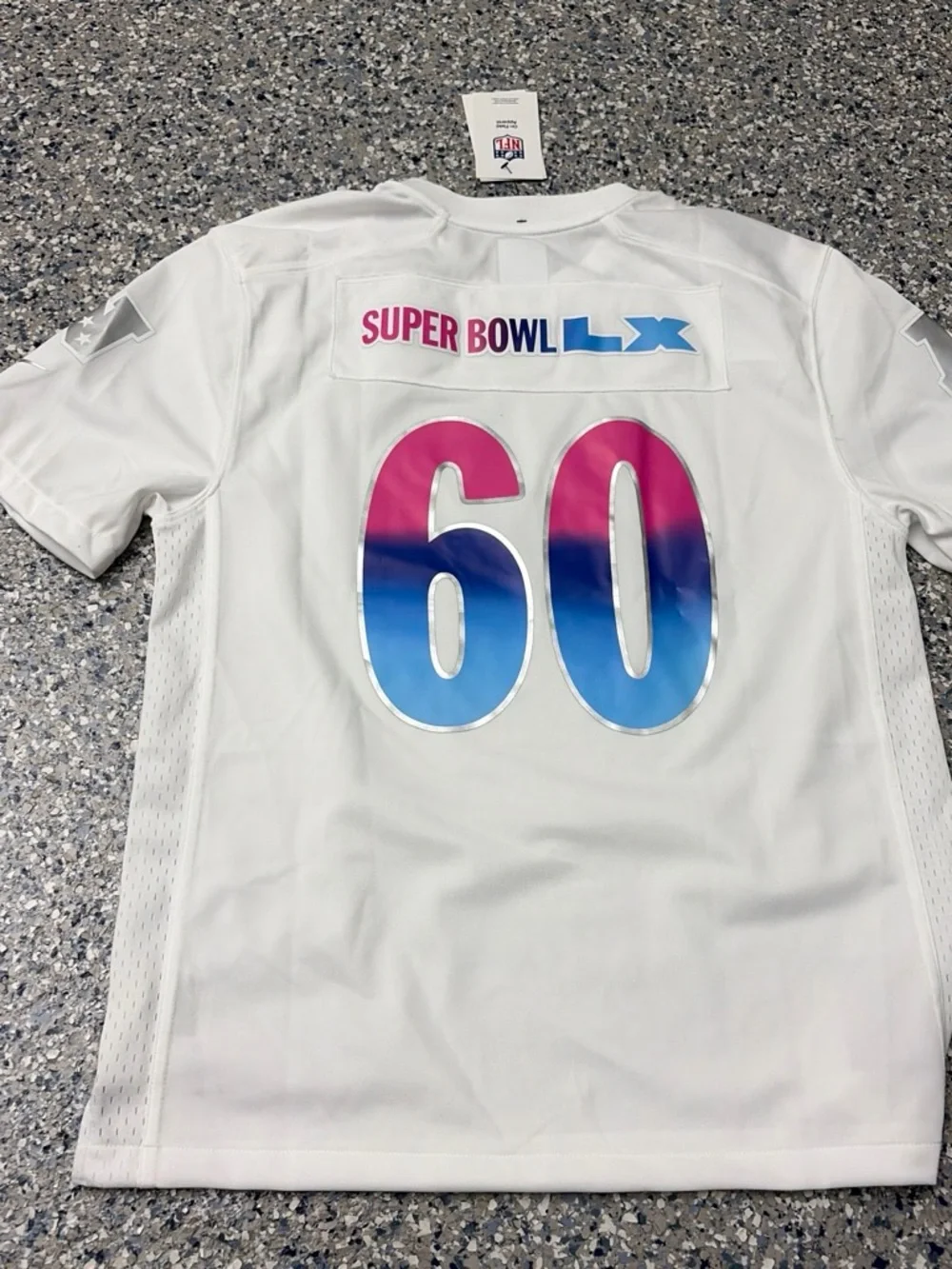 Nike White NFL Super Bowl Tribute Jersey with Pink-to-Blue Gradient 60